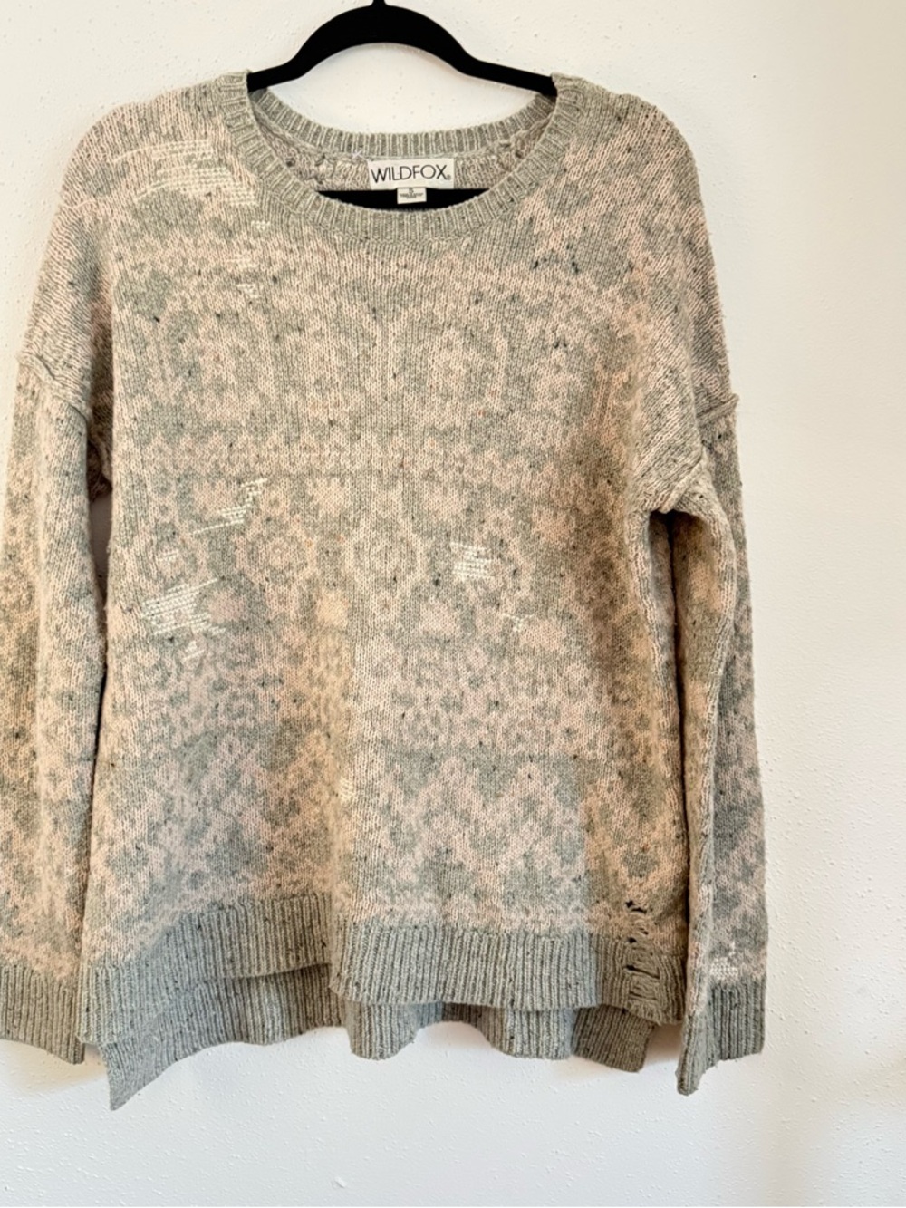 Wildfox Cream & Light Gray Printed Crewneck Sweater
